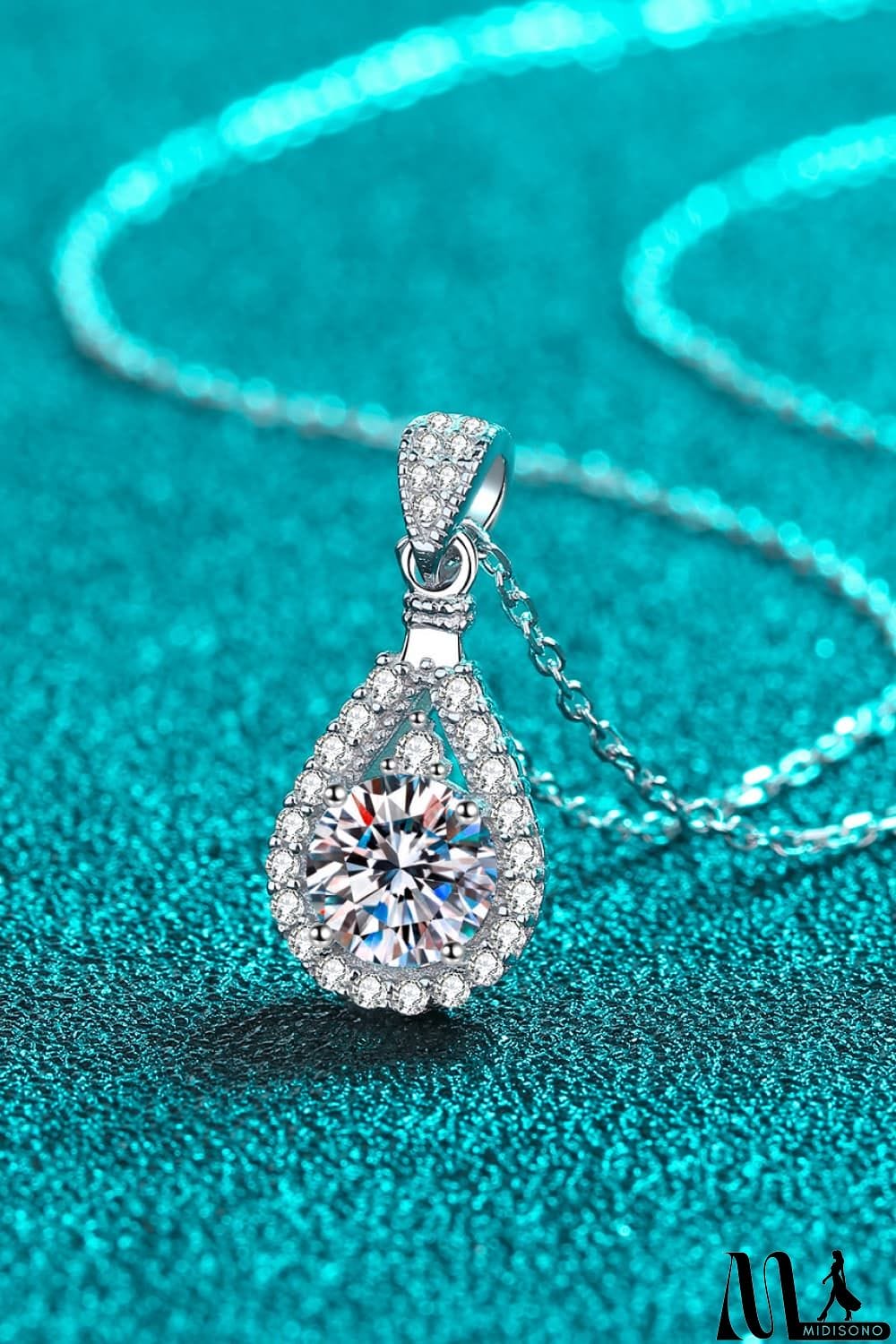 MidiSono - 2 Carat Moissanite Teardrop Pendant 925 Sterling Silver Necklace
