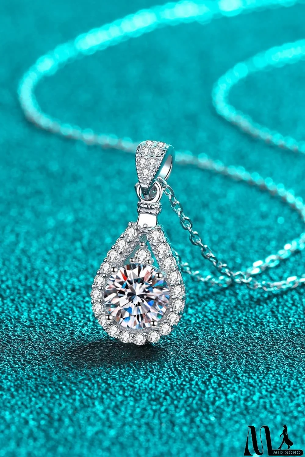 MidiSono - 2 Carat Moissanite Teardrop Pendant 925 Sterling Silver Necklace