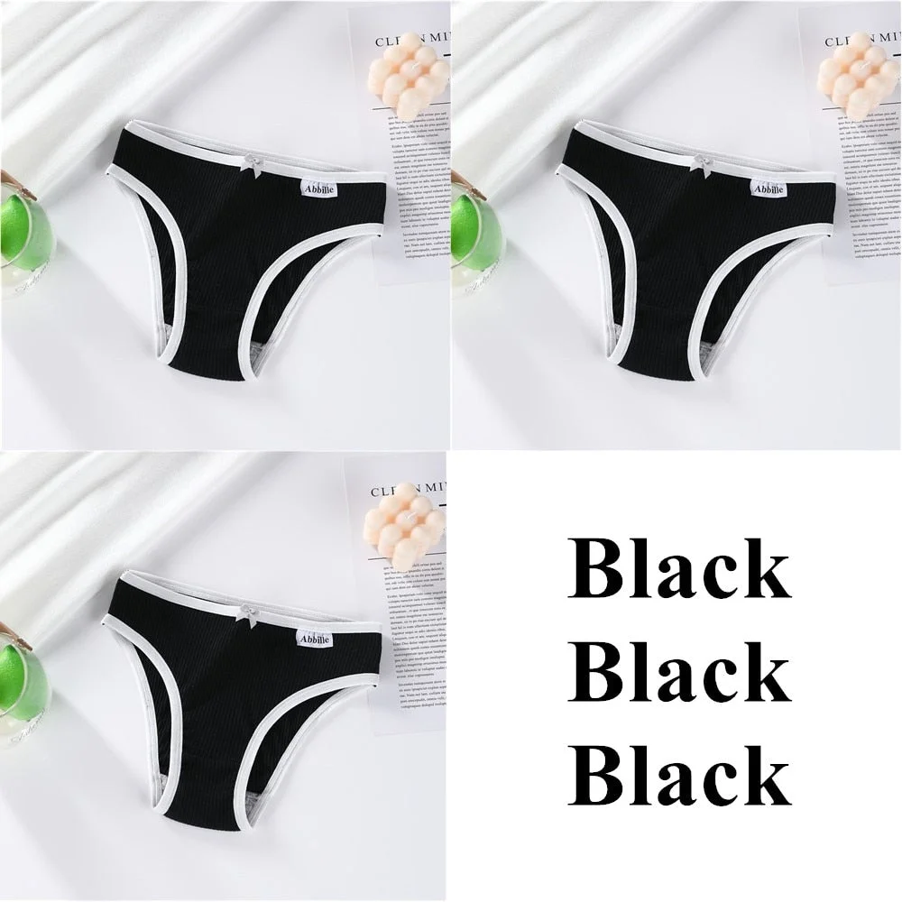 3PCS Women Cotton Underwear Panties Female Sexy Briefs Low Waist Pantys Set Seamless Solid Color Intimate Lingerie for Girl M-XL