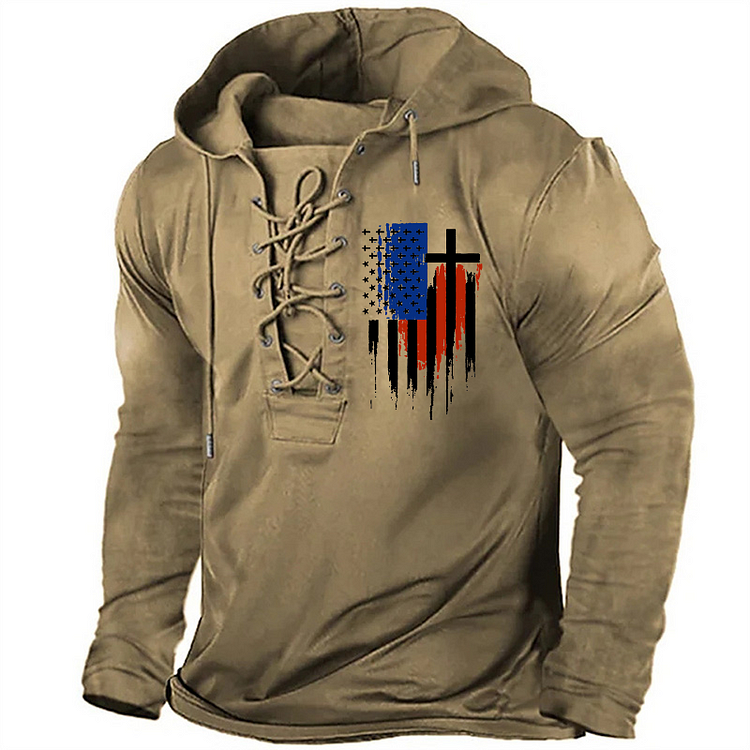 American Colorful Religious Cross Flag Retro Hoodie