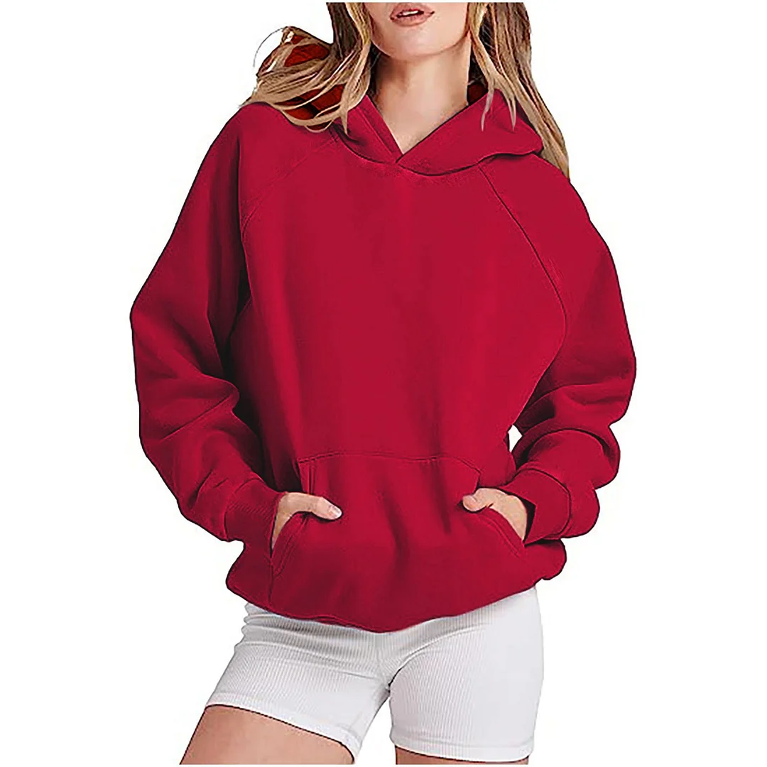 Nigikala Nigikala Hot Sales Loose Leisure Sleeve Hooded Solid Color Plus Velvet Lady's Garter