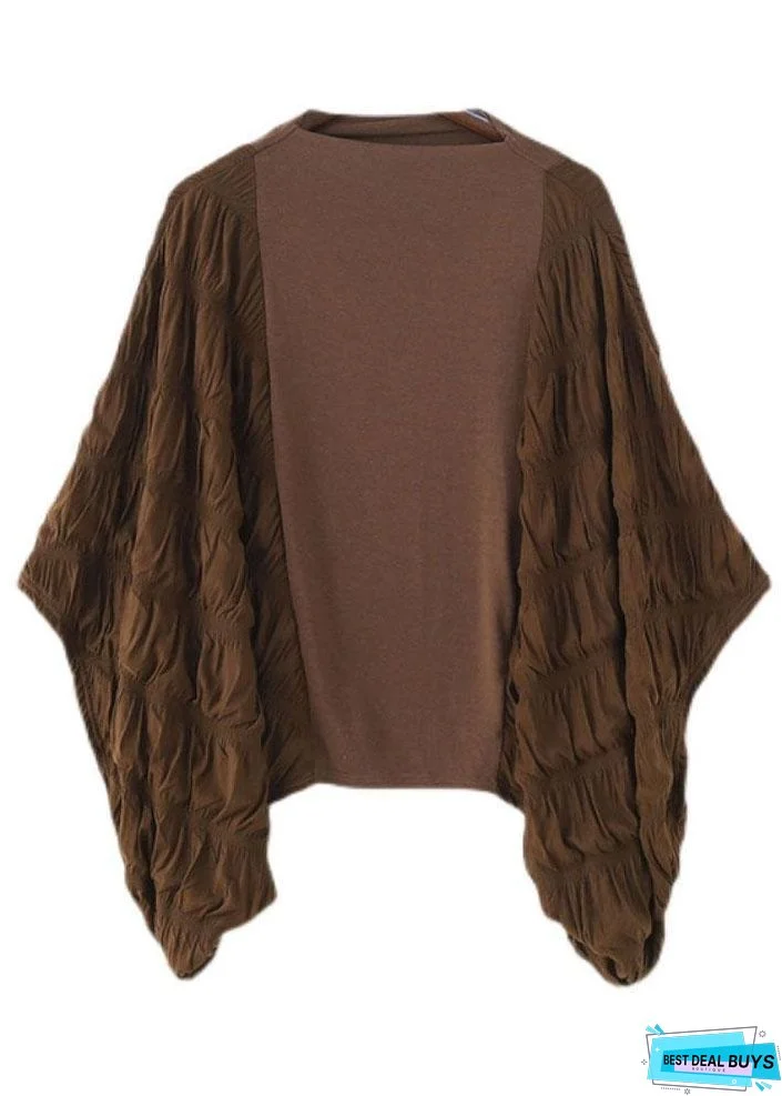 Style Chocolate Patchwork Wrinkled Top Fall