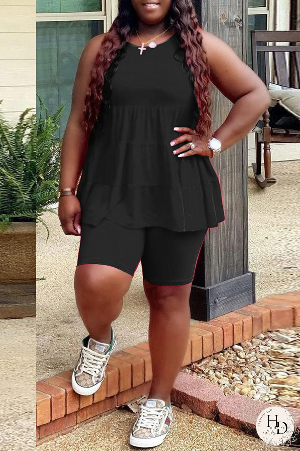 Yellow Fashion Casual Solid Basic O Neck Plus Size Two Pieces