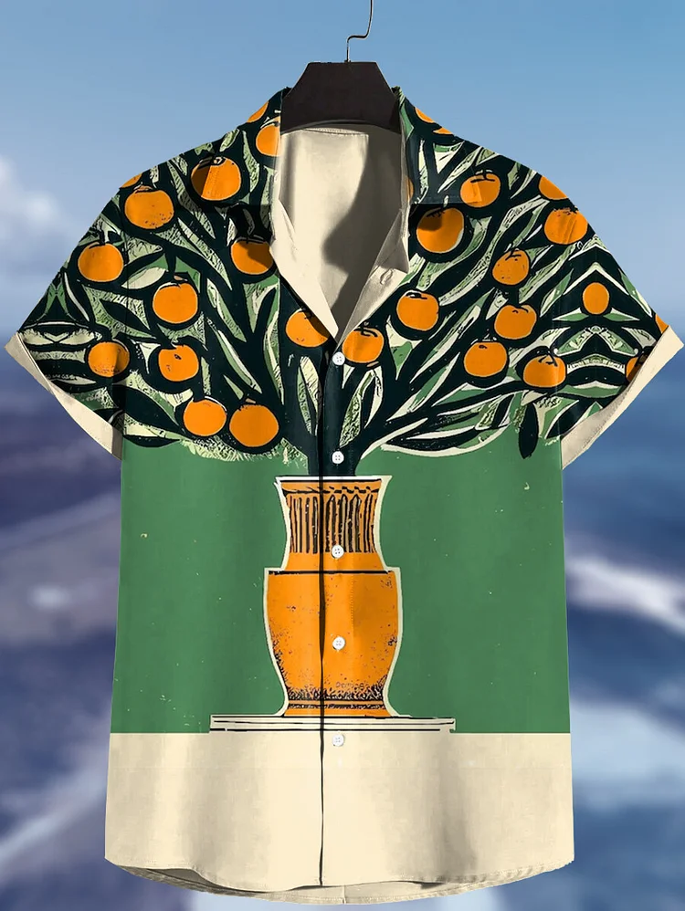 Men's Orange Tree Painting Art Print Shirt