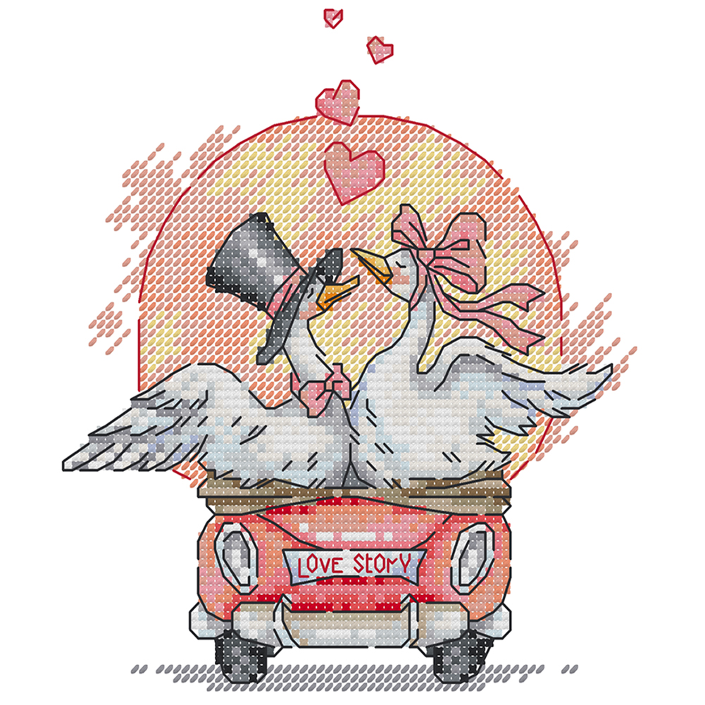 walk with love Partial 14CT Pre-stamped Canvas(17*19cm) Cross Stitch(backstitch)
