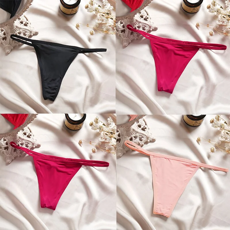 4PCS/Set Sexy Panties Women Thong Female G-string Underwear Panties Solid Color Intimate Lingerie Underpants Seamless Panties