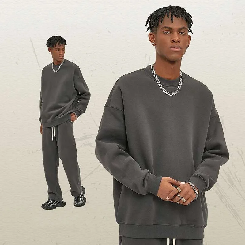 Aonga Two-piece Set Male Sweatshirt Sweatpants Spring Fashion Tide Pullover Round Collar Long Sleeve Top Straight Pants 9W128 aonga