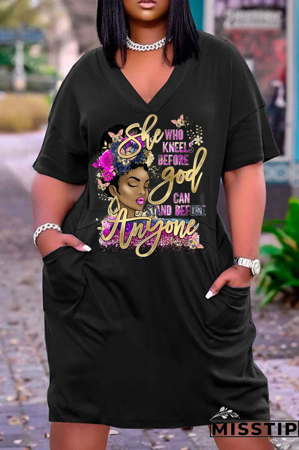 White Rose Red Casual Print Patchwork V Neck Straight Dresses