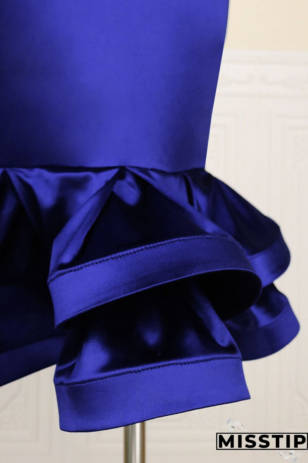 Blue Elegant Solid Patchwork Flounce High Waist Straight Solid Color Bottoms
