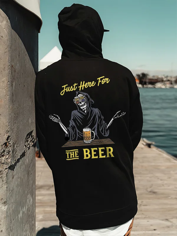 Just Here For The Beer Printed Skeleton Men's Hoodie