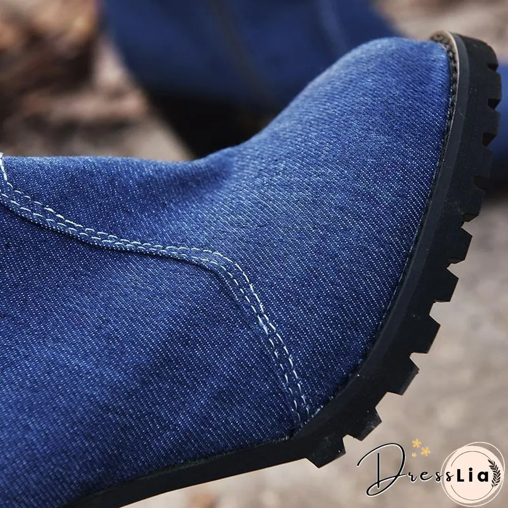 Women Denim Fabric Zipper Boot