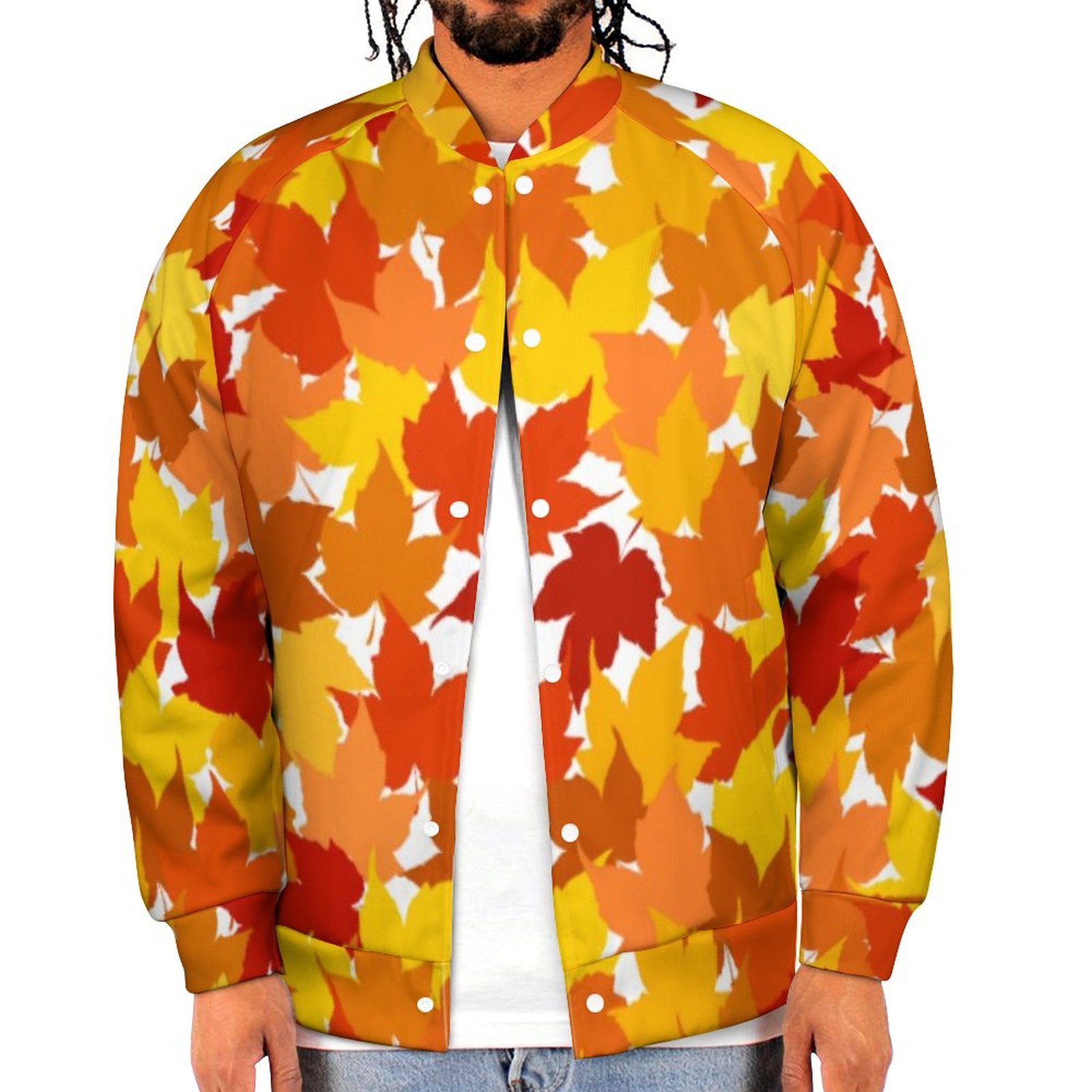 Spring and Fall Maple Tree Autumn Leaves Wallet Sweatshirt Jacket Mens Casual Lightweight Button Up Bomber Jacket Outwear
