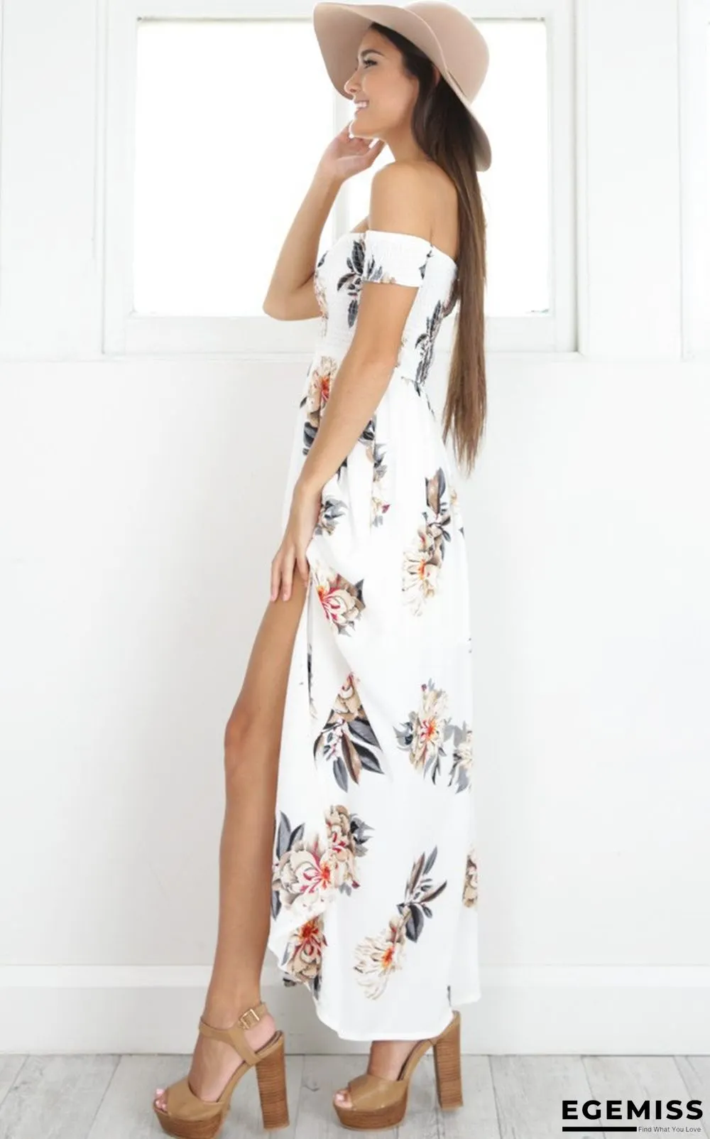 Chest-wrapped Flower Printed Beach Gown White Dresses | EGEMISS