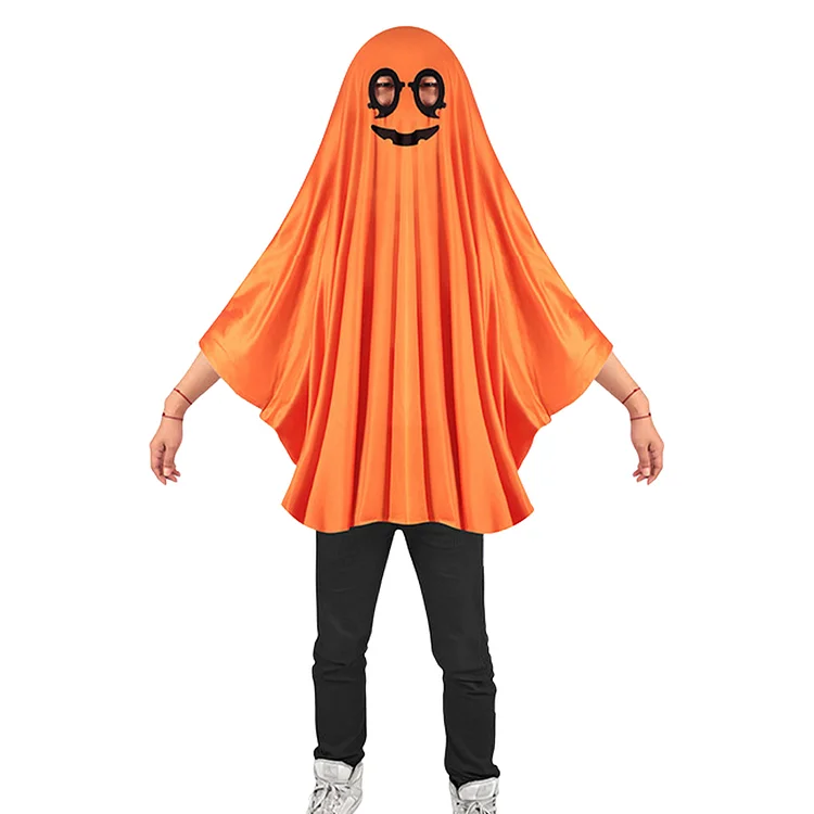 Kids Children Pumpkin Ghost Orange Hood Cloak Cape Outfits Halloween Horror Cosplay Costume Carnival Suit