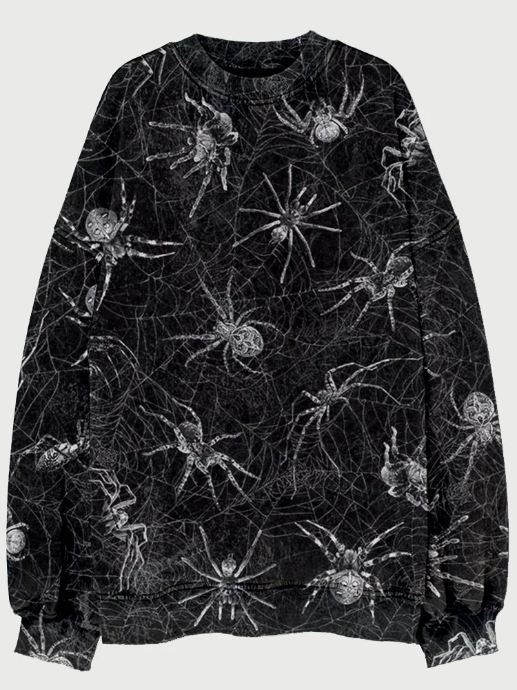 Spider with Web Art Vintage Washed Sweatshirt