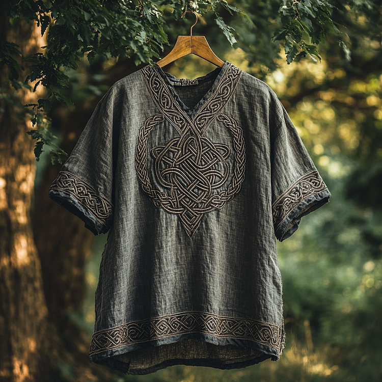 Men's Viking Celtic Knot Braided Cotton Linen T-shirt
