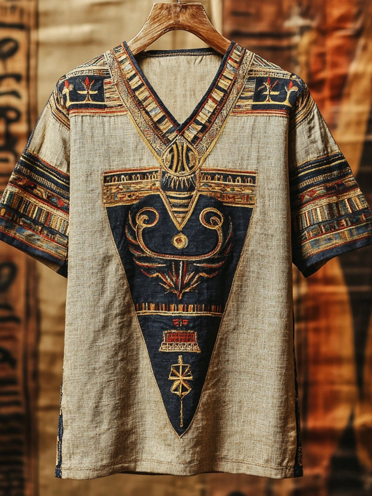 Ancient Egyptian Elements Inspired Linen Shirt