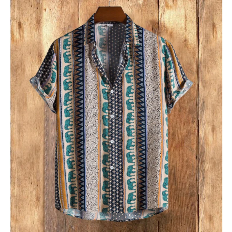 Men's multicolor stripe pattern cotton linen shirt