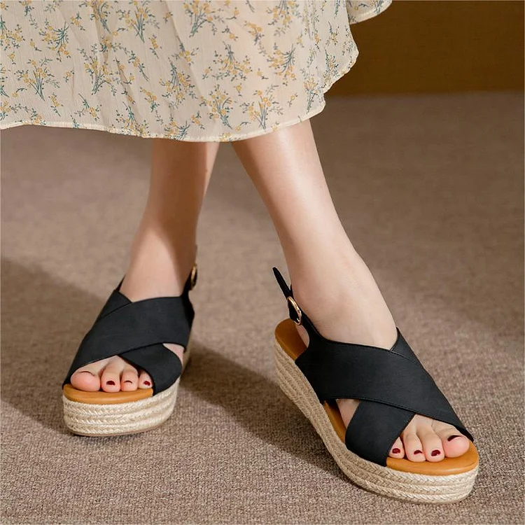 Cross Strap Fish Mouth Sloping Heel Thick Soled Women's Sandals shopify Stunahome.com