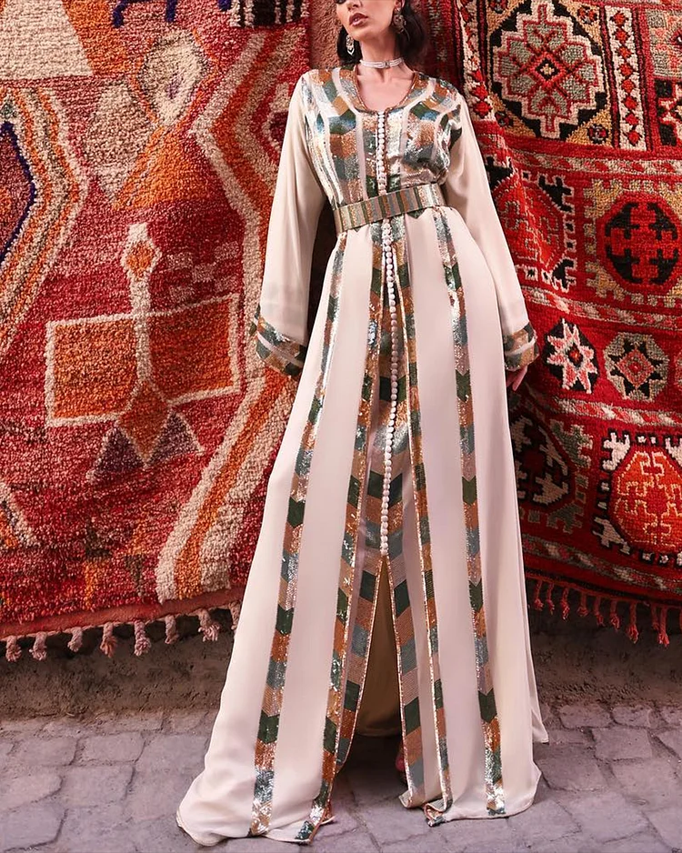 Women's V-neck long-sleeved sequined Dress