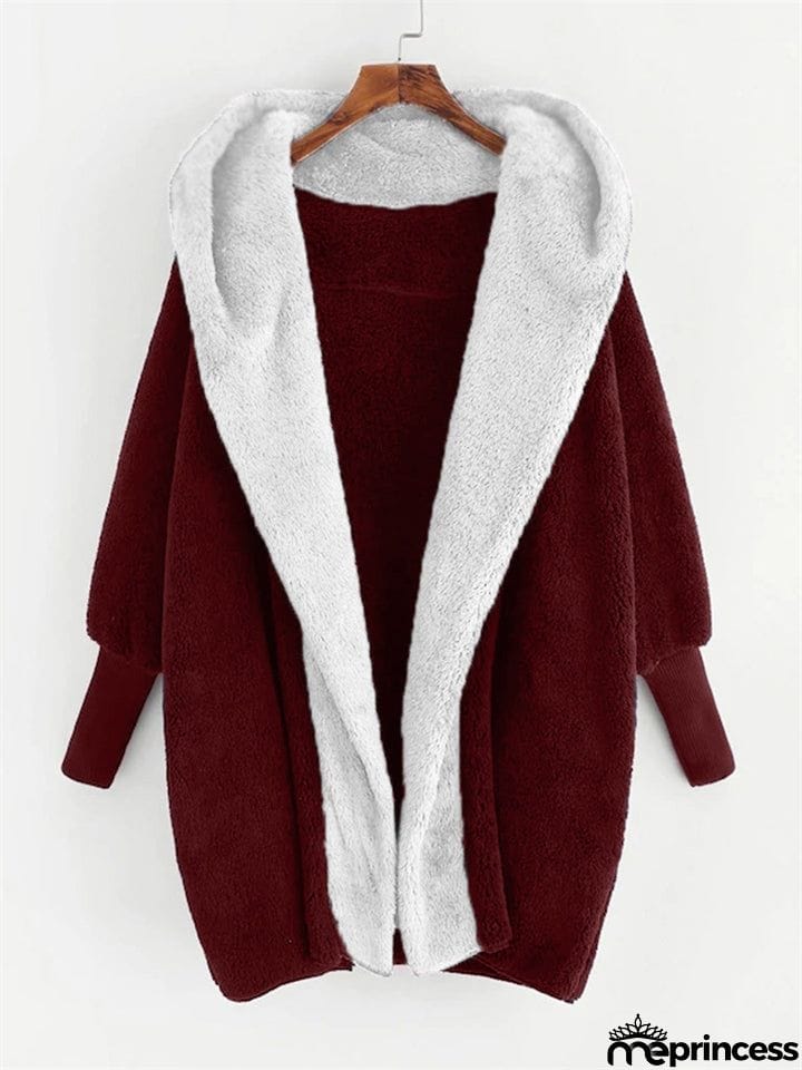 Fluffy Contrast Color Long Sleeve Hoodies