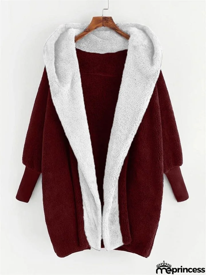 Fluffy Contrast Color Long Sleeve Hoodies
