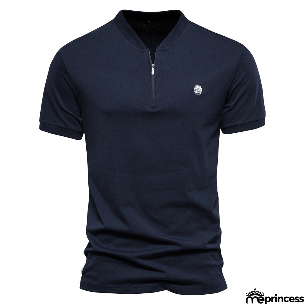 Men's Cotton V-Neck Short Sleeves Solid Pattern Trendy T-Shirt