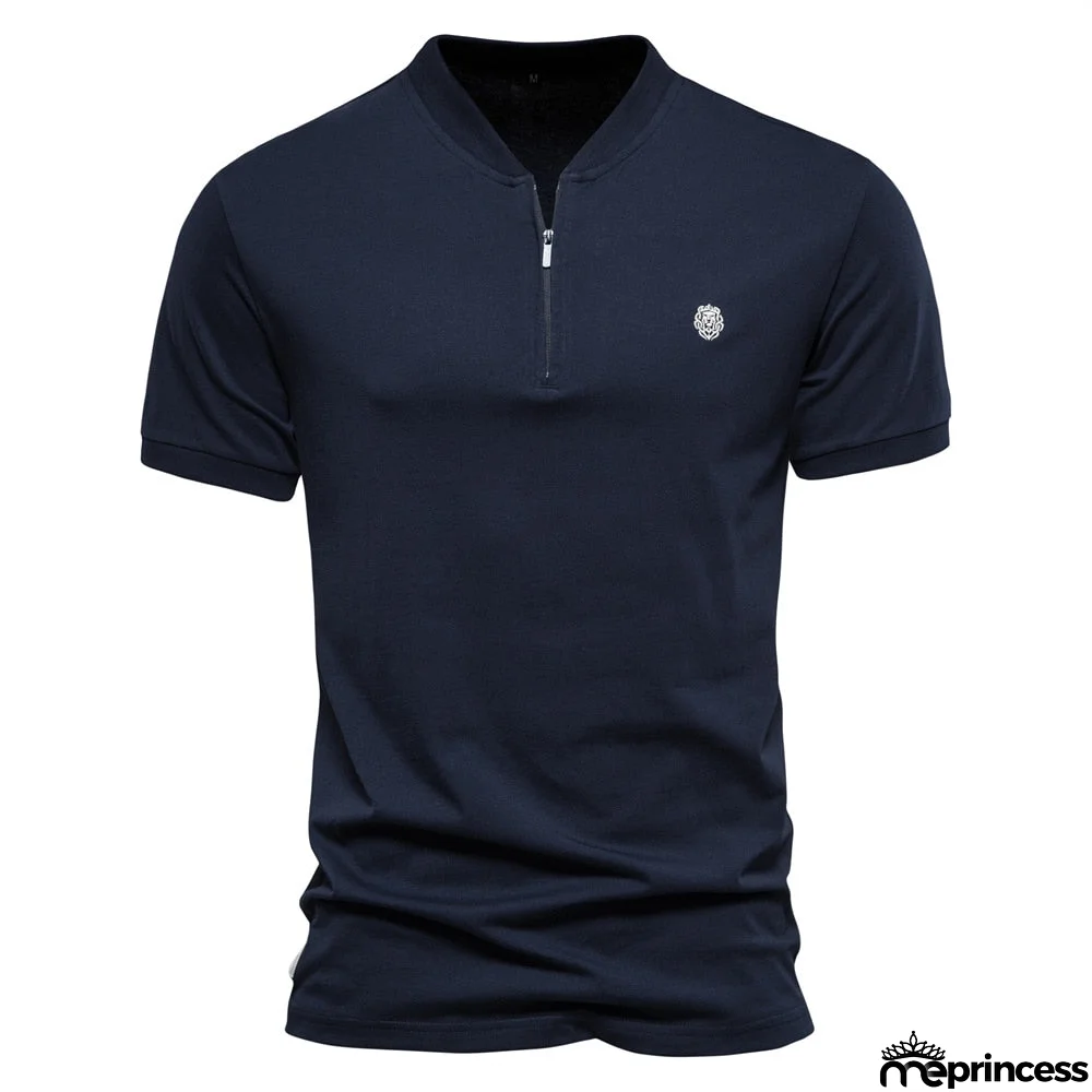 Men's Cotton V-Neck Short Sleeves Solid Pattern Trendy T-Shirt