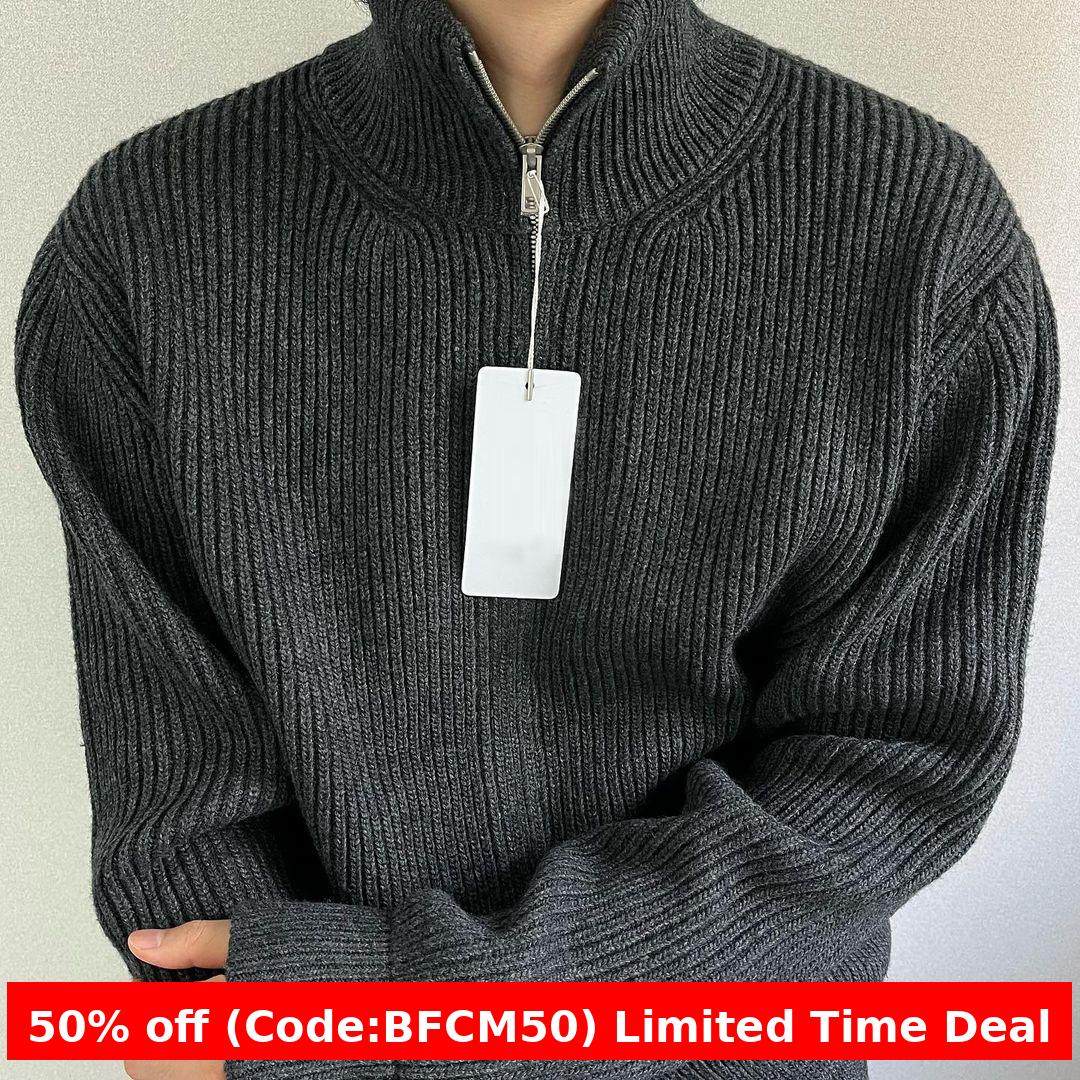 Aonga winter outfits men Turtleneck Zipper Wool Cardigan Sweater Clean Fit Style Casual Solid Color Couple Coat aonga