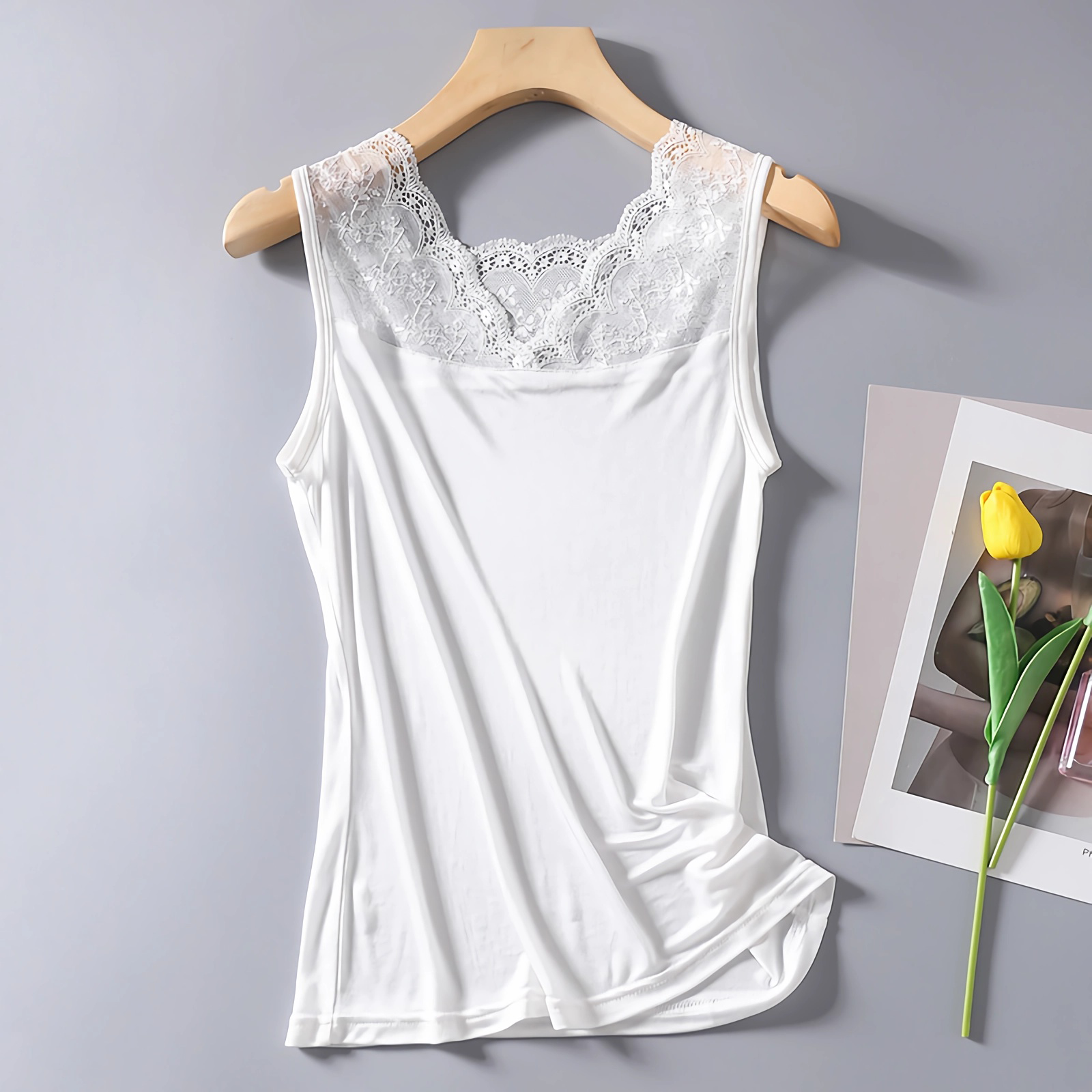 Silk Tank Knitted Lacey Neckline Style REAL SILK LIFE