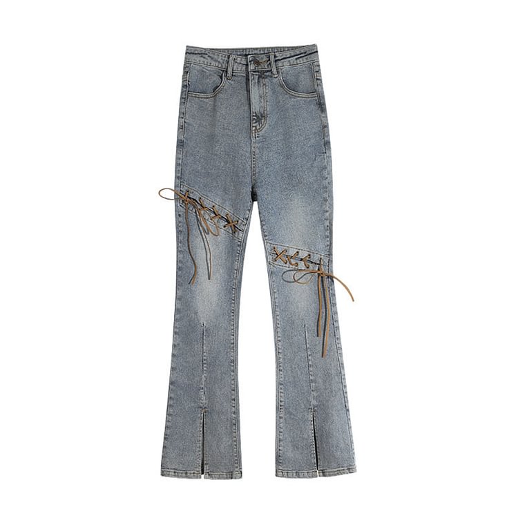 I Am Hot Split Irregular Lace Up Legs Pants