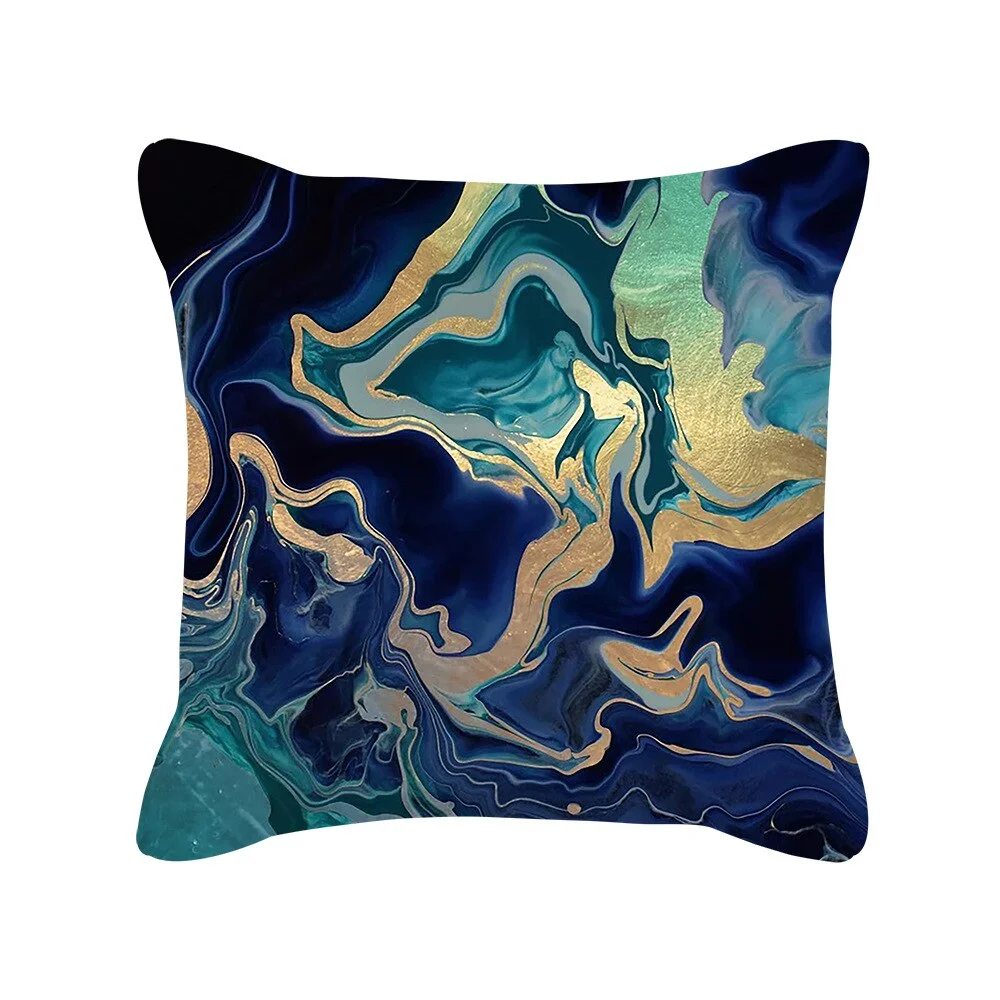 Teal Blue Cushion Cover Leaves Geometric Heart Pillow Cover Sofa Home Decor Throw Pillows Car Decorative Pillow Case Accessories