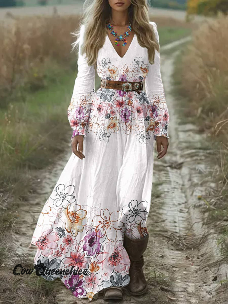 Women’s Flower Print Pocket Cotton Dress Multicolor / S