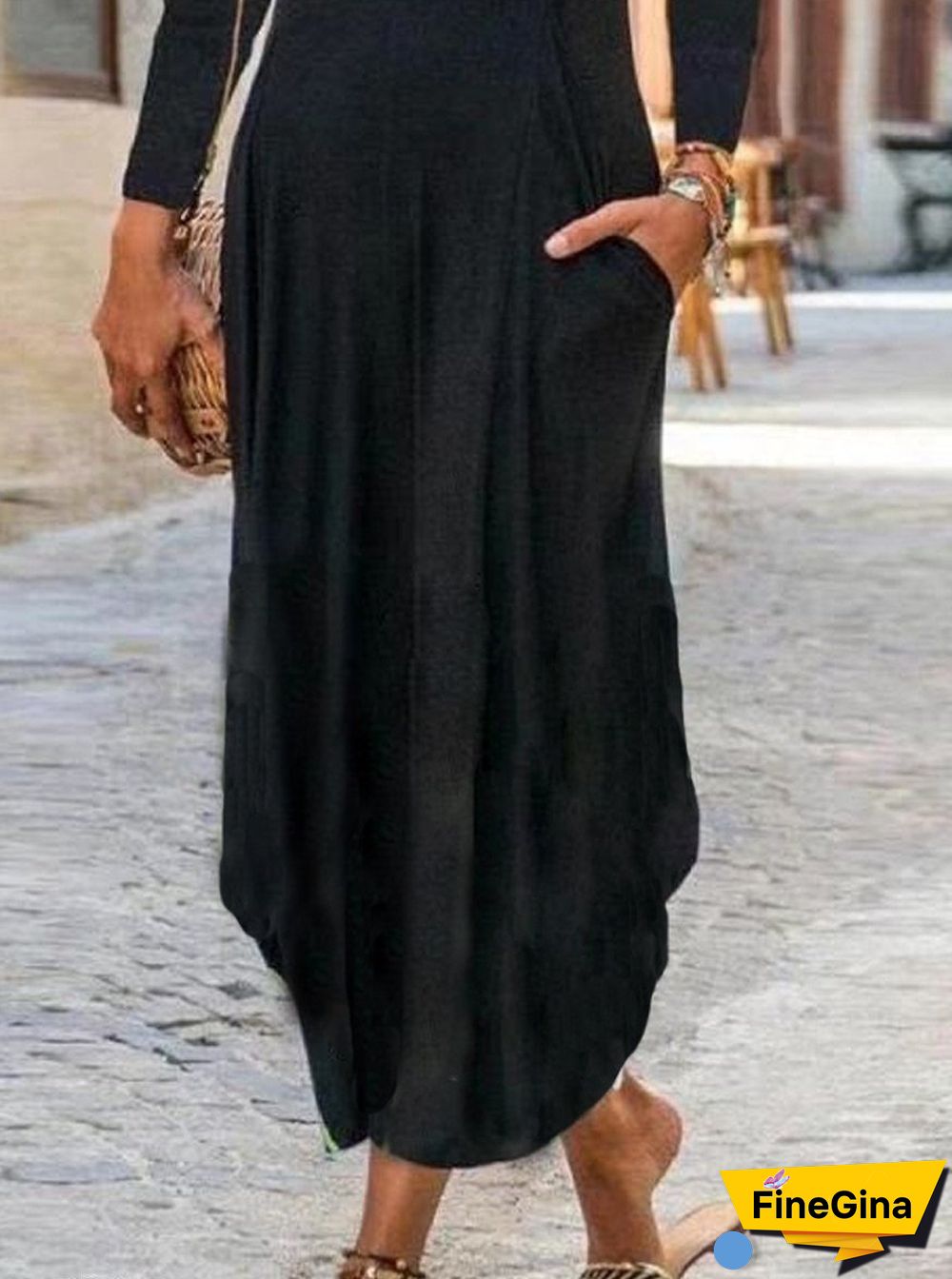 Womens Black V-neck Fashion Maxi Dress Black Dresses