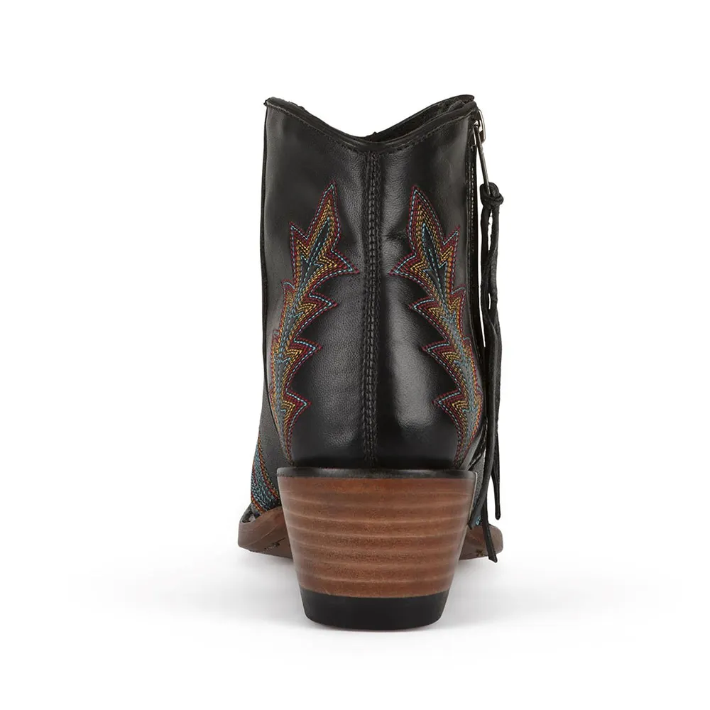 Black Snip Toe Embroidered Stacked Heel Zipper Western Boots for Women