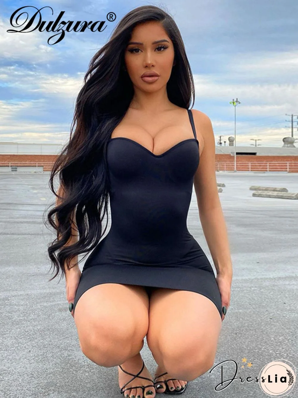 Dulzura Solid Women Strap Mini Dress Bodycon Sexy Streetwear Party Club Elegant Summer Clothes Basic Slim Fashion Casual