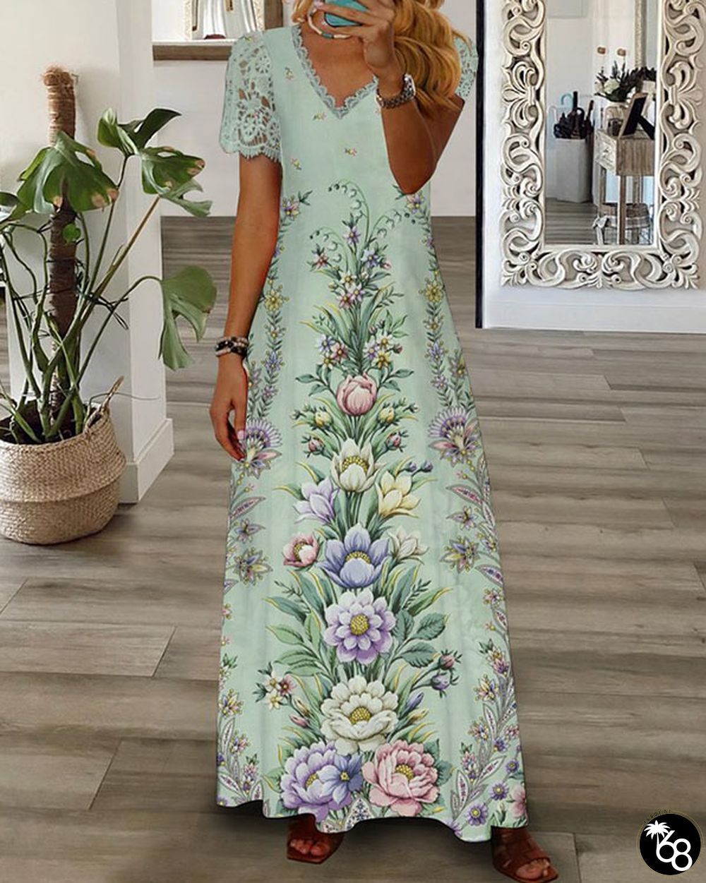 Casual Loose Lace Floral Short Sleeve Dress | 168DEAL