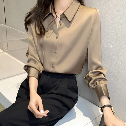 Long Sleeve Chiffon Blouse Shirt Tops Turn Down Collar Office Lady Blouse Women Tops Blouse Women Blusas Mujer De Moda 2023 E456