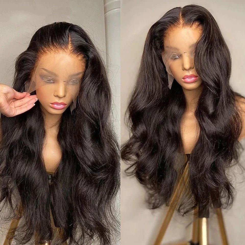 Natural Black Pre Plucked Romantic Body Wave Virgin Hair Lace Frontal Wig