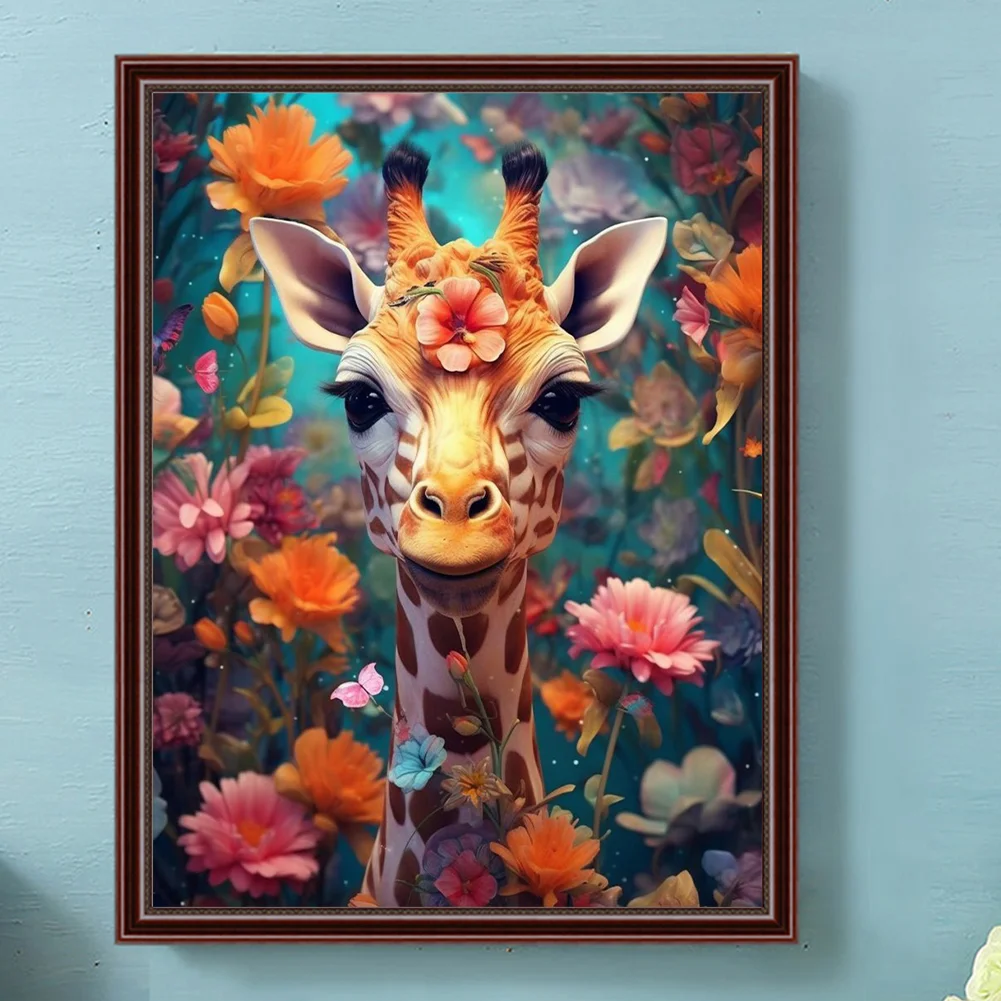 Diamond Painting - Full Round Drill - Flower Giraffe(Canvas|30*40cm)