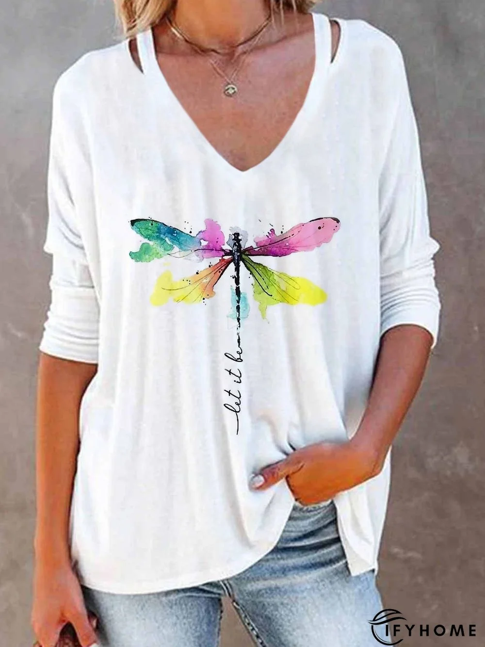 Women's Tunic Top T shirt Tee Dragonfly Graphic Prints Print Long Sleeve V Neck Casual Daily Polyester Fall | IFYHOME