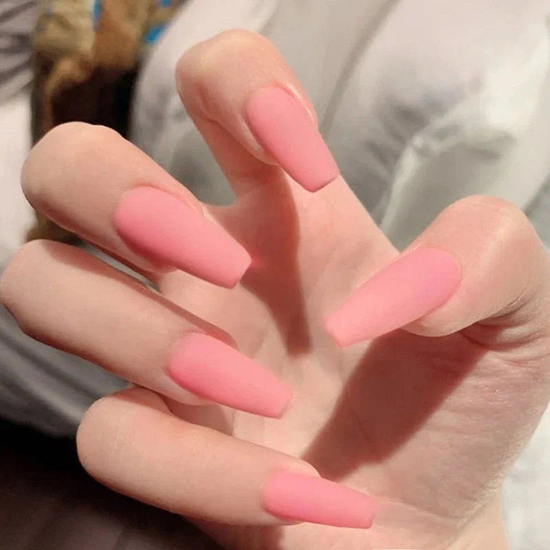 24pcs Mid Length Fake Nails Ballet Removable Wear Full Cover Coffin Artificial Manicure Patch False Nail Tips with Glue-Nail Inspo