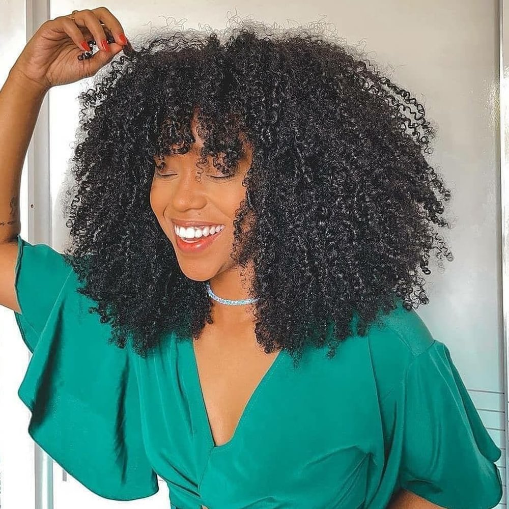 200% Density Kinky Curly Wig With Bangs Machine Made Short Bob Human Hair Wigs For Black Women Afro Kinky Curly Wigs Human Hair US Mall Lifes