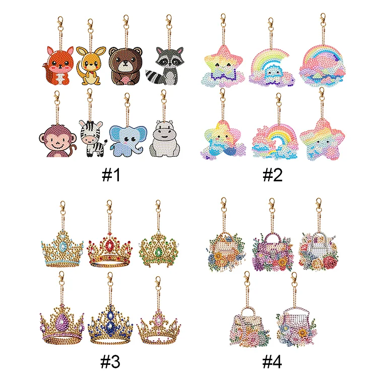 8PCS Diamond Painting Keychains Special Shape Double Sided