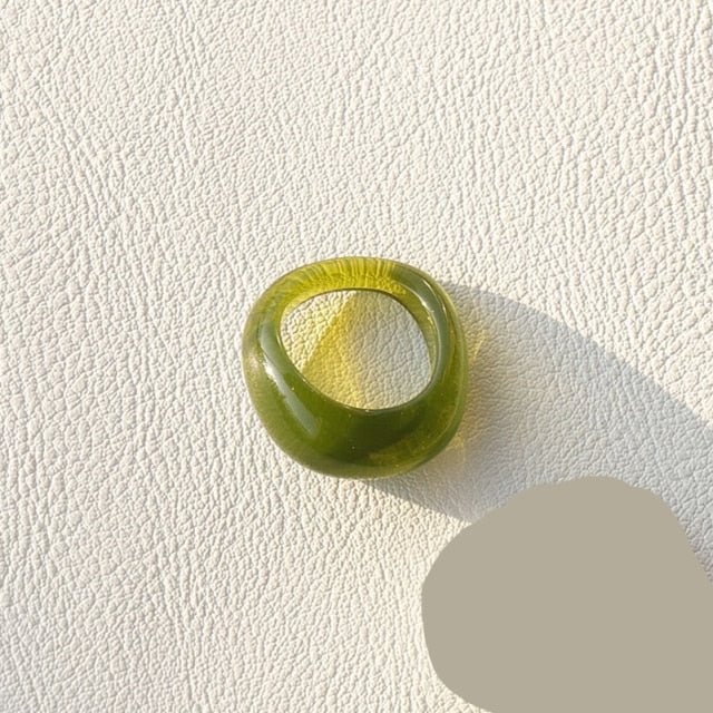 YOY-Vintage Resin Green Geometric Round Rings
