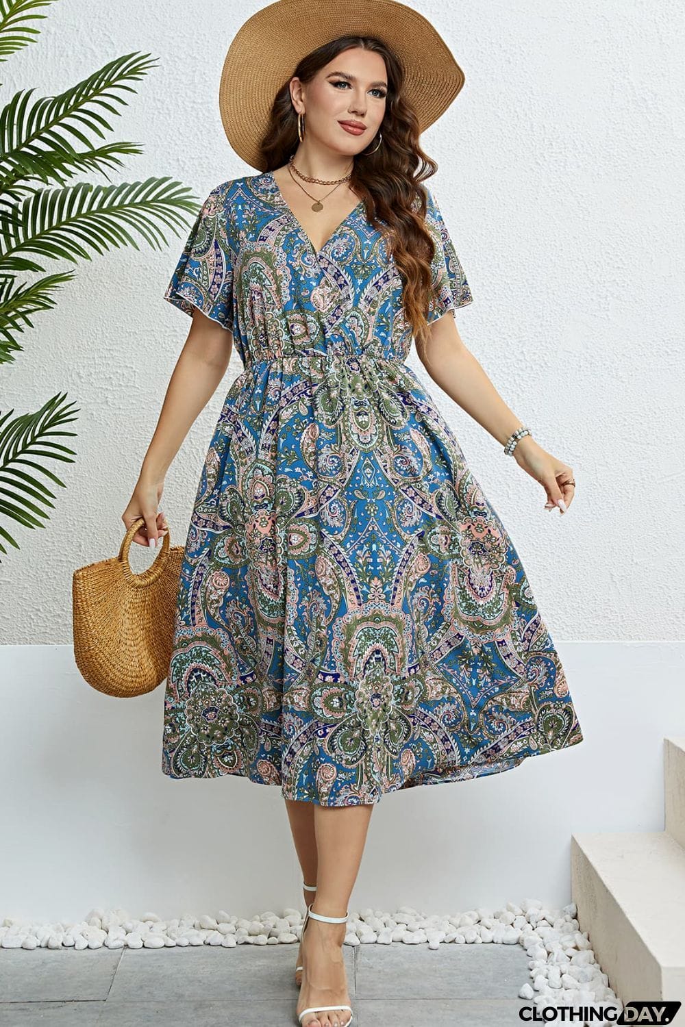 Printed Flutter Sleeve Midi Dress
