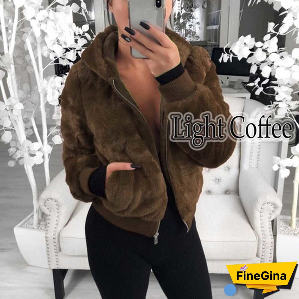 Winter Women Warm Hooded Coat Ladies Warm Plush Hooded Women Faux Fur Coat Winter Warm Zipper Jacket Plus Coat