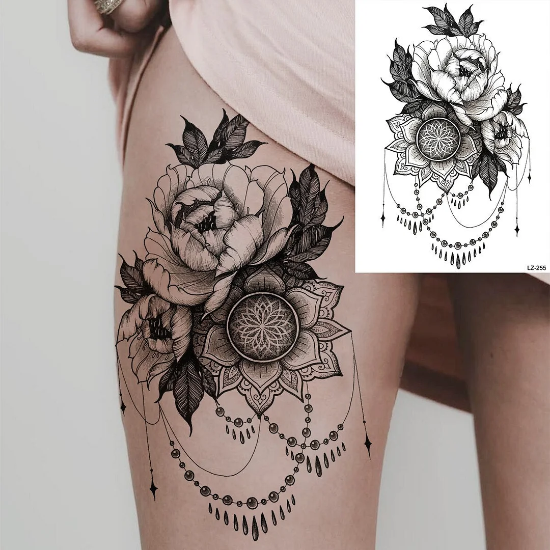 3D Large Peony Flower Temporary Tattoos For Women Girl Arm Thigh rose skull Realistic Fake Tattoo Body Art Tatoo Paper