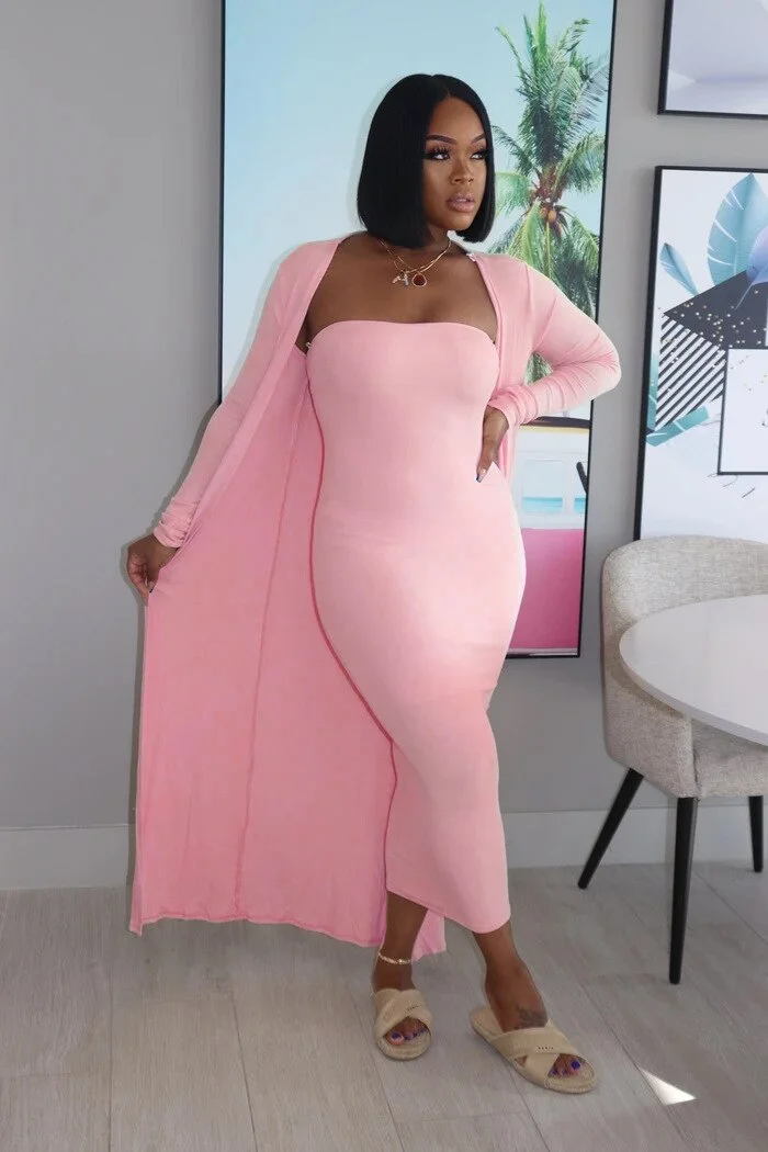 CM.YAYA High Street Women's Set Long Sleeve Cloak Tops Bodycon Midi Maxi Dress Suit Active Wear Tracksuit Two Piece Set Fitness