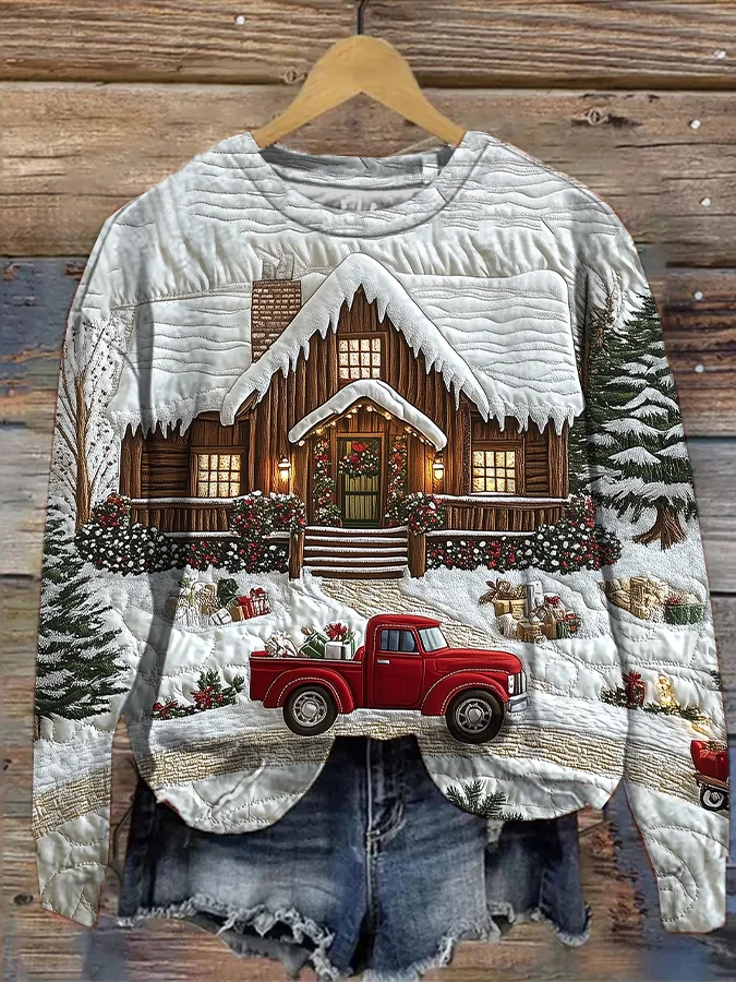 Women's Christmas Truck Print Cozy Sweatshirt
